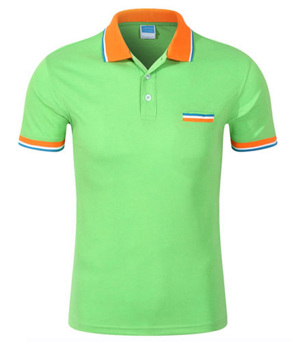 綠色純棉翻領T恤衫定制款式圖