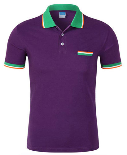 紫色翻領帶口袋T恤衫定制款式圖片