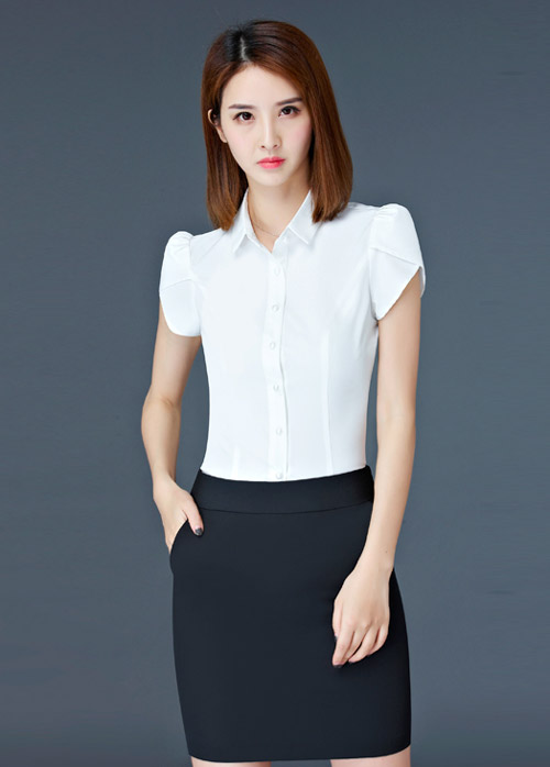 白色定做短袖女襯衫款式圖片