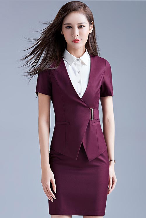 紫色款專柜營(yíng)業(yè)員工作服訂做款式圖