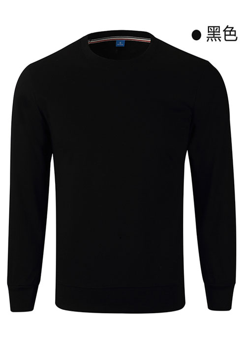 黑色薄款線圈長(zhǎng)袖圓領(lǐng)衛(wèi)衣定制