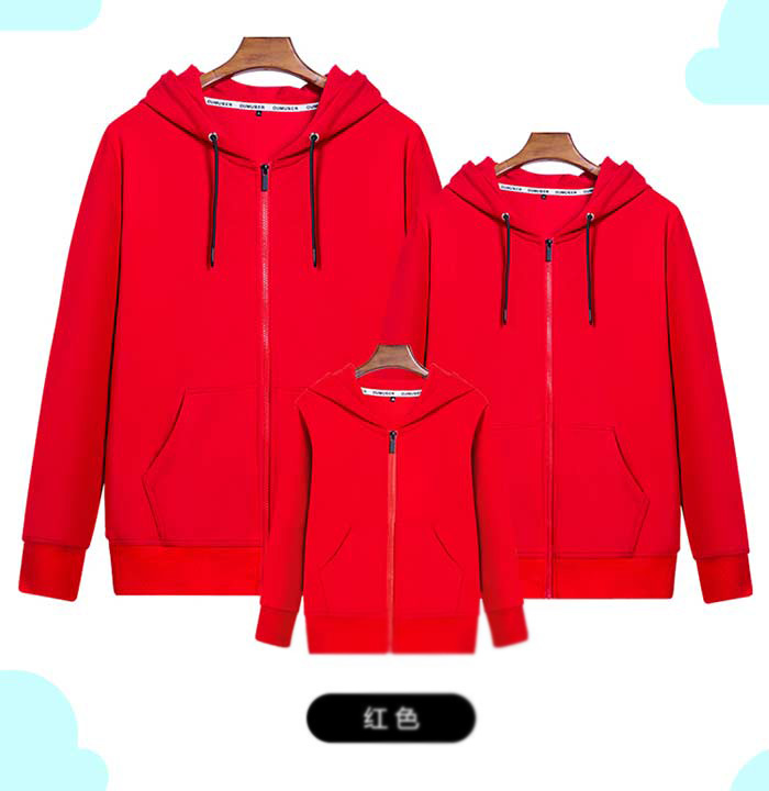紅色連帽線圈拉鏈款衛衣定做效果展示圖
