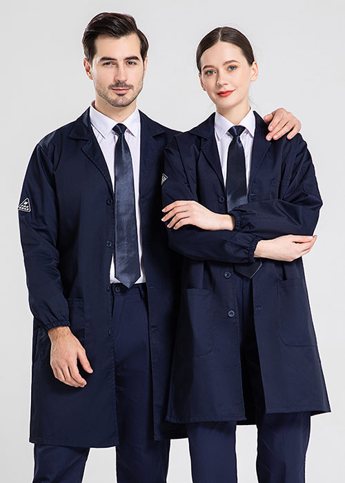 藏青色長袖紗卡防靜電大褂