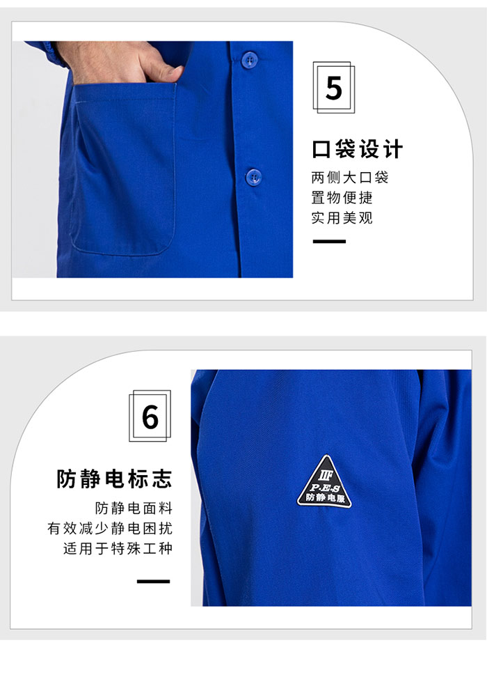 長袖防靜電紗卡大褂插袋及袖標細節圖