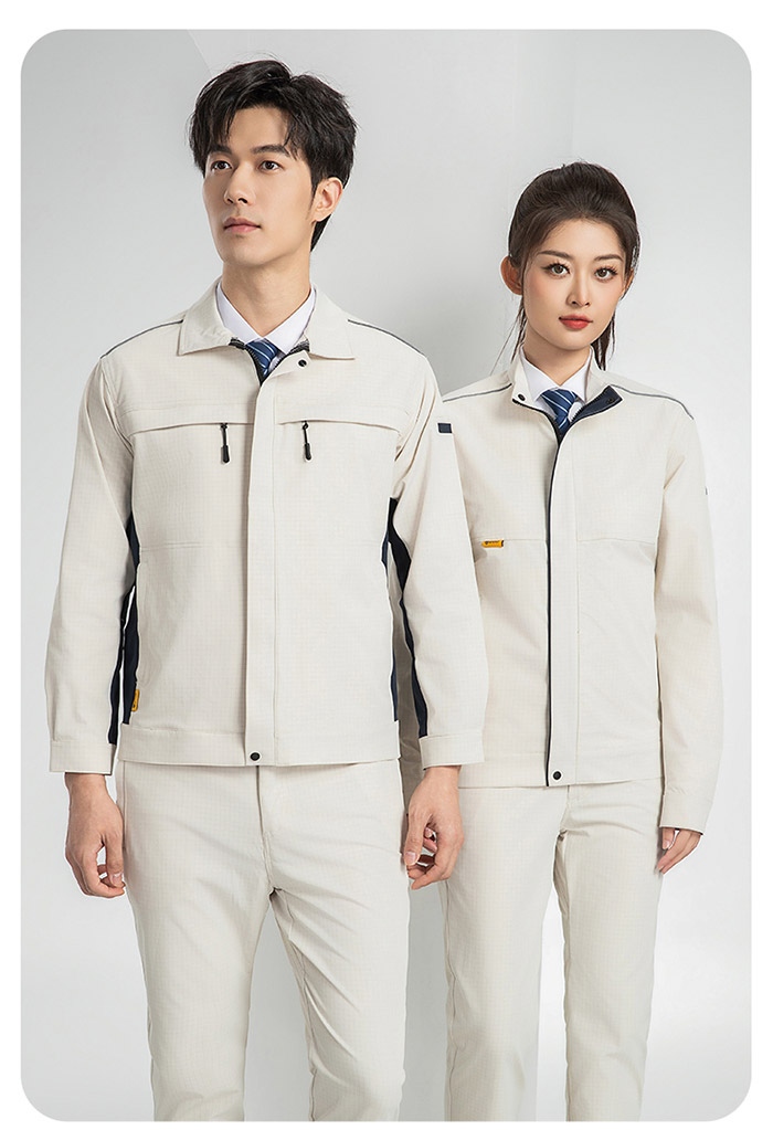 米白色新國標防靜電服春秋工作服夾克正面展示圖