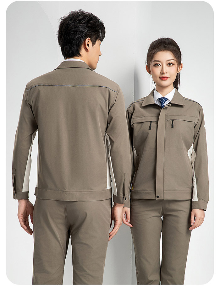 卡其色新國標防靜電服春秋工作服夾克背面展示圖