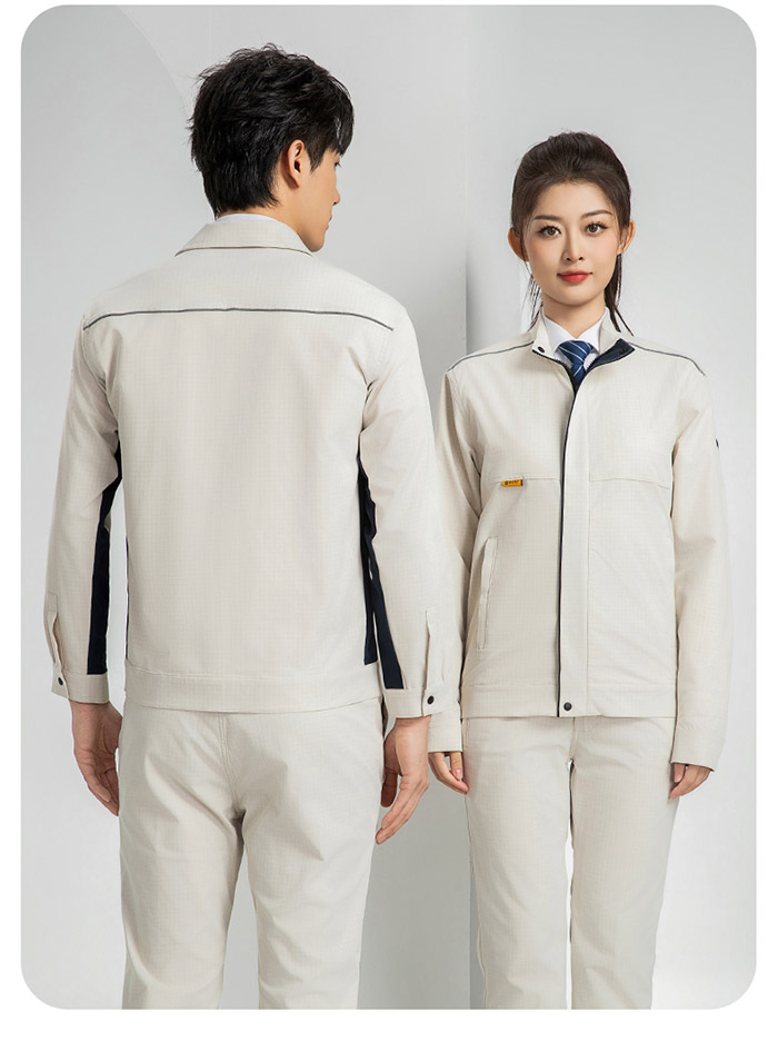 米白色新國標防靜電服春秋工作服夾克背面展示圖
