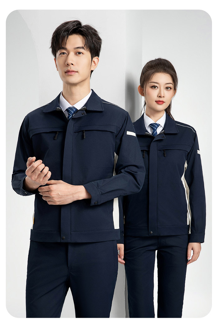 新國標防靜電服春秋工作服夾克藍青色顏色正面展示圖