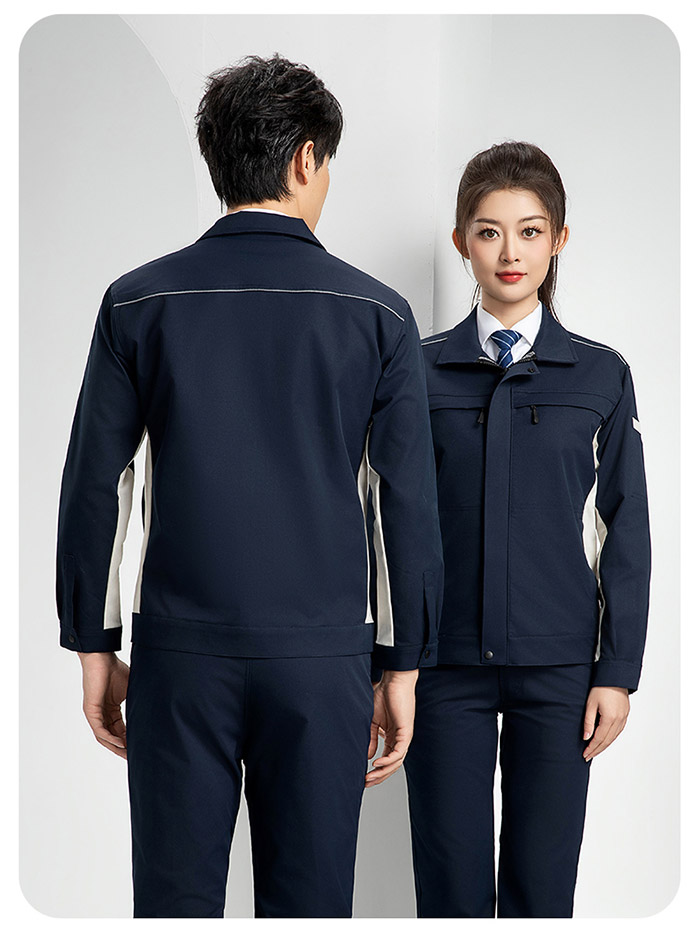 新國標防靜電服春秋工作服夾克藍青色顏色背面展示圖