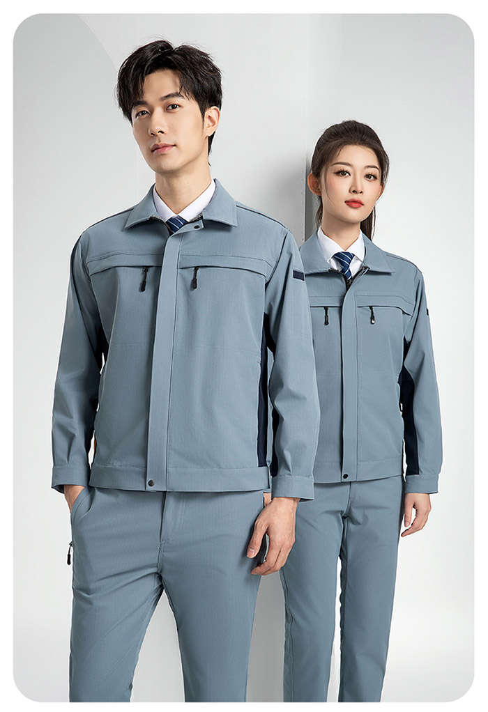 新國標防靜電服春秋工作服夾克天藍色顏色正面展示圖