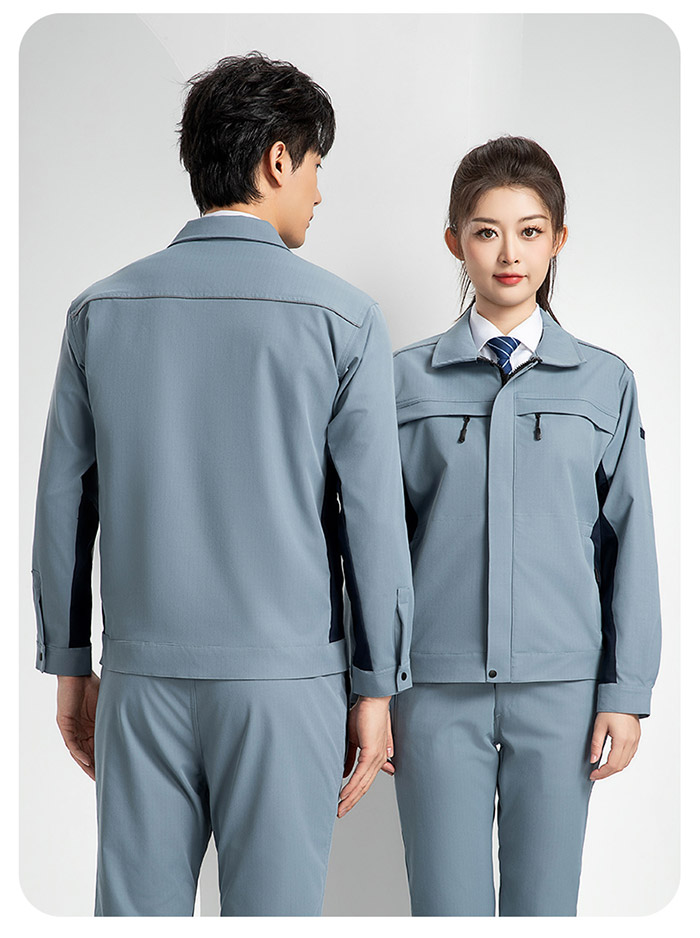 天藍新國標防靜電服春秋工作服夾克背面展示圖