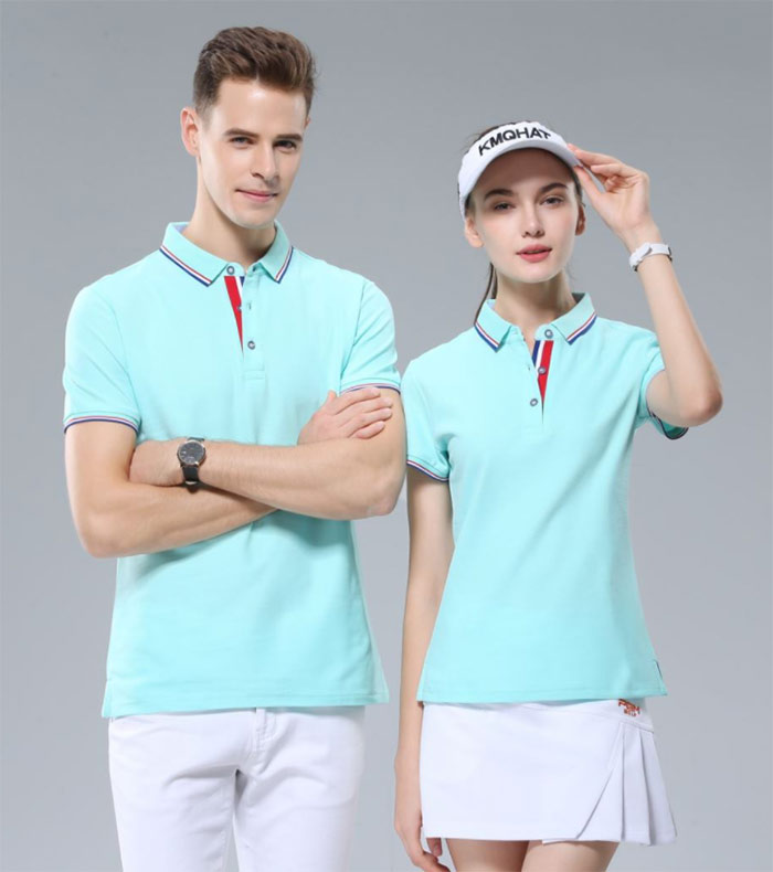 2021年深圳定做短袖翻領POL衫新款模特效果圖之淺藍色款