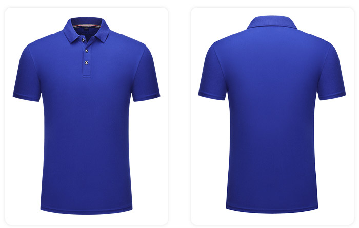 雪紡翻領短袖T恤衫工作服定制款式之彩藍色效果圖前后展示